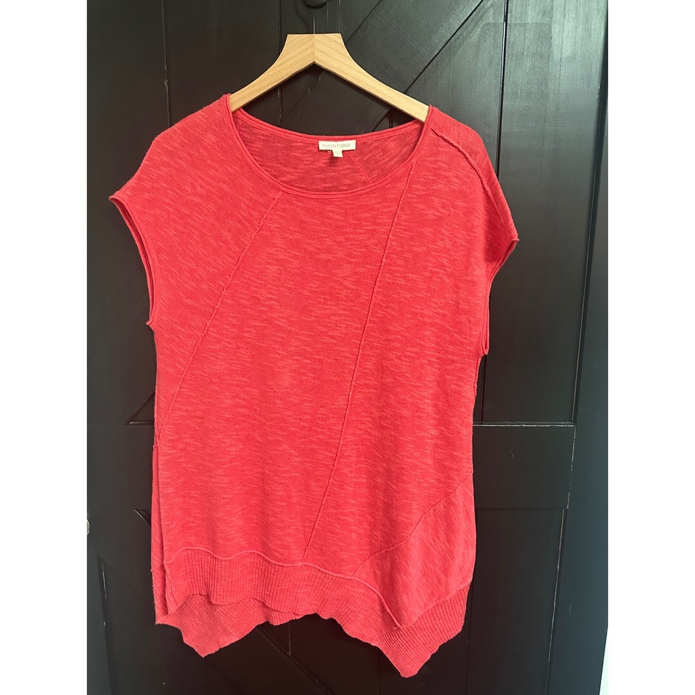 Eileen Fisher Organic Linen Cotton Asymmetrical Knit Top Coral Pink Size M